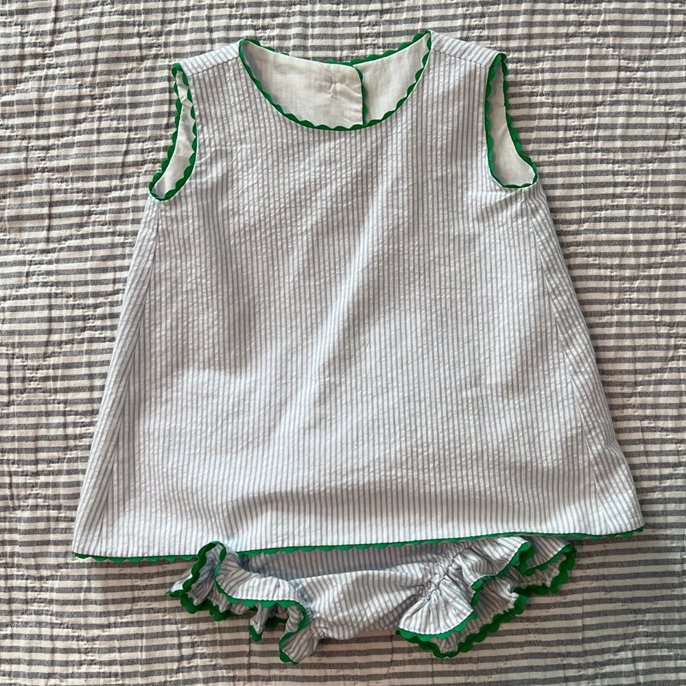 Bella Bliss, swing set seersucker with green ric rac